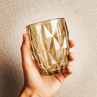 Amber Prism Diamond-Cut Tumbler Glass Candle Votive Holder