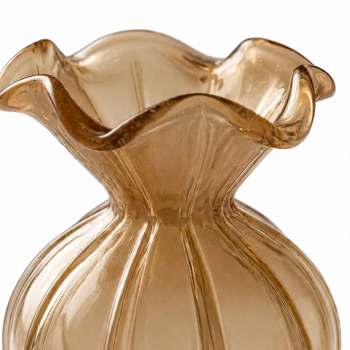 Amber Pleated Bud Vase by Farehaa Living - Ruffled Glass Vase