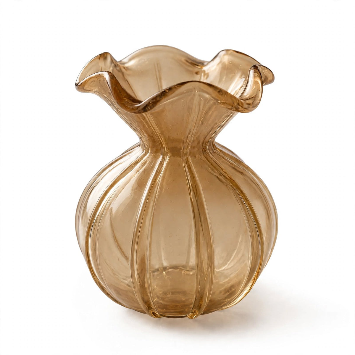 Amber Pleated Bud Vase by Farehaa Living - Ruffled Glass Vase
