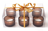 Amber Glow - 2 Inch Ribbed Glass Tealight Holder with Wax - Set of 6