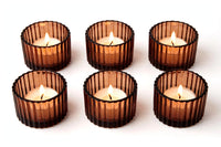 Amber Glow - 2 Inch Ribbed Glass Tealight Holder with Wax - Set of 6