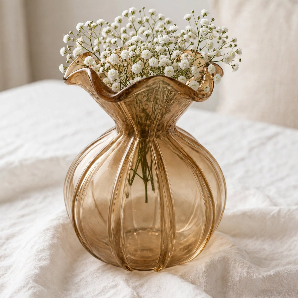 Amber Pleated Bud Vase by Farehaa Living - Ruffled Glass Vase