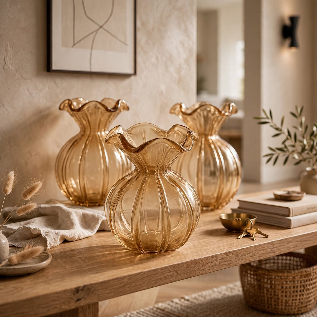 Amber Pleated Bud Vase by Farehaa Living - Ruffled Glass Vase