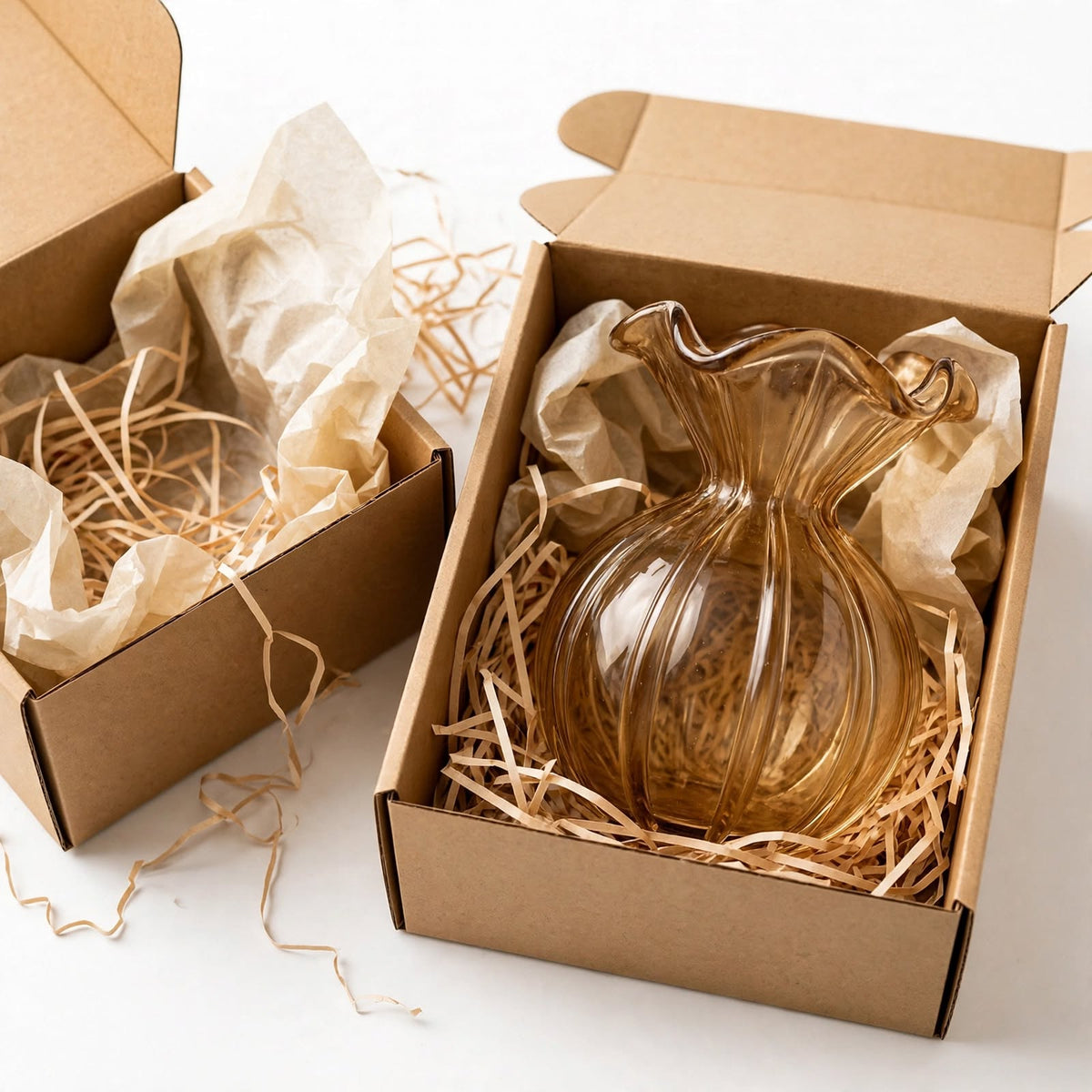 Amber Pleated Bud Vase by Farehaa Living - Ruffled Glass Vase