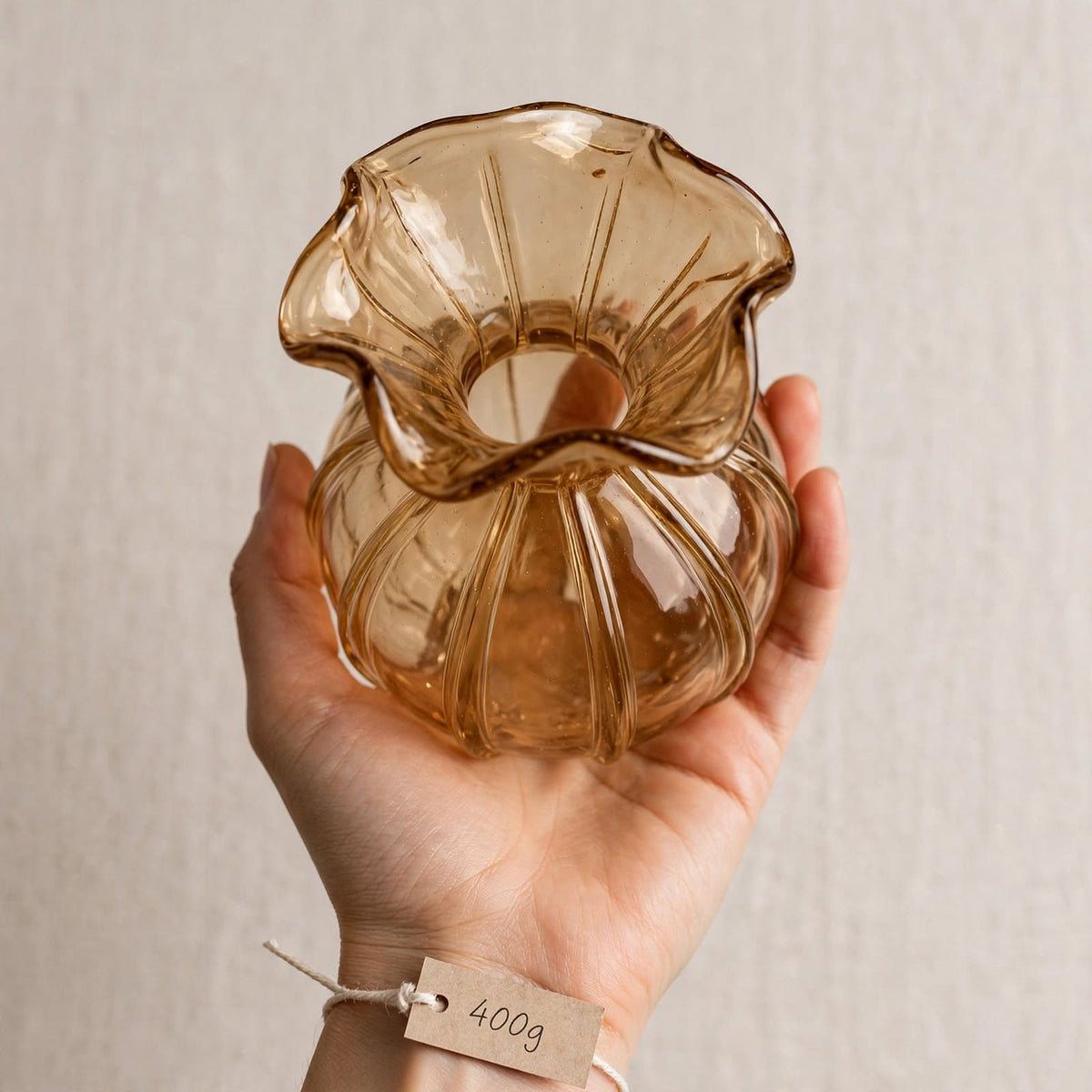 Amber Pleated Bud Vase by Farehaa Living - Ruffled Glass Vase