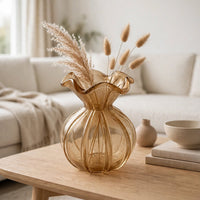 Amber Pleated Bud Vase by Farehaa Living - Ruffled Glass Vase
