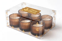 Amber Glow - 2 Inch Ribbed Glass Tealight Holder with Wax - Set of 6