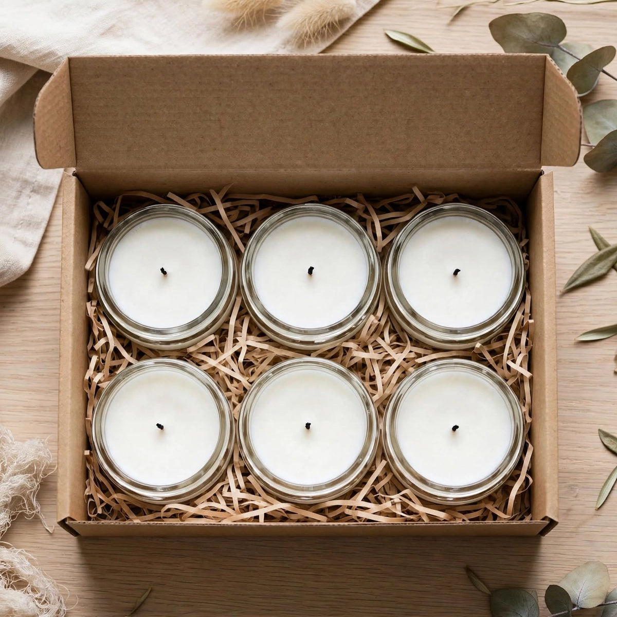 Small Glass Jar Candle with White Soy Wax | Mini Tealight Jar | 6 Pcs Set | Reusable | Handmade in Firozabad