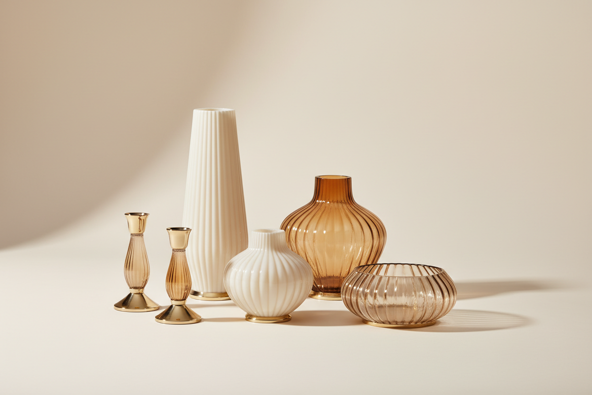 Luxury Homeware Hero — Ivory, Champagne Gold & Umber