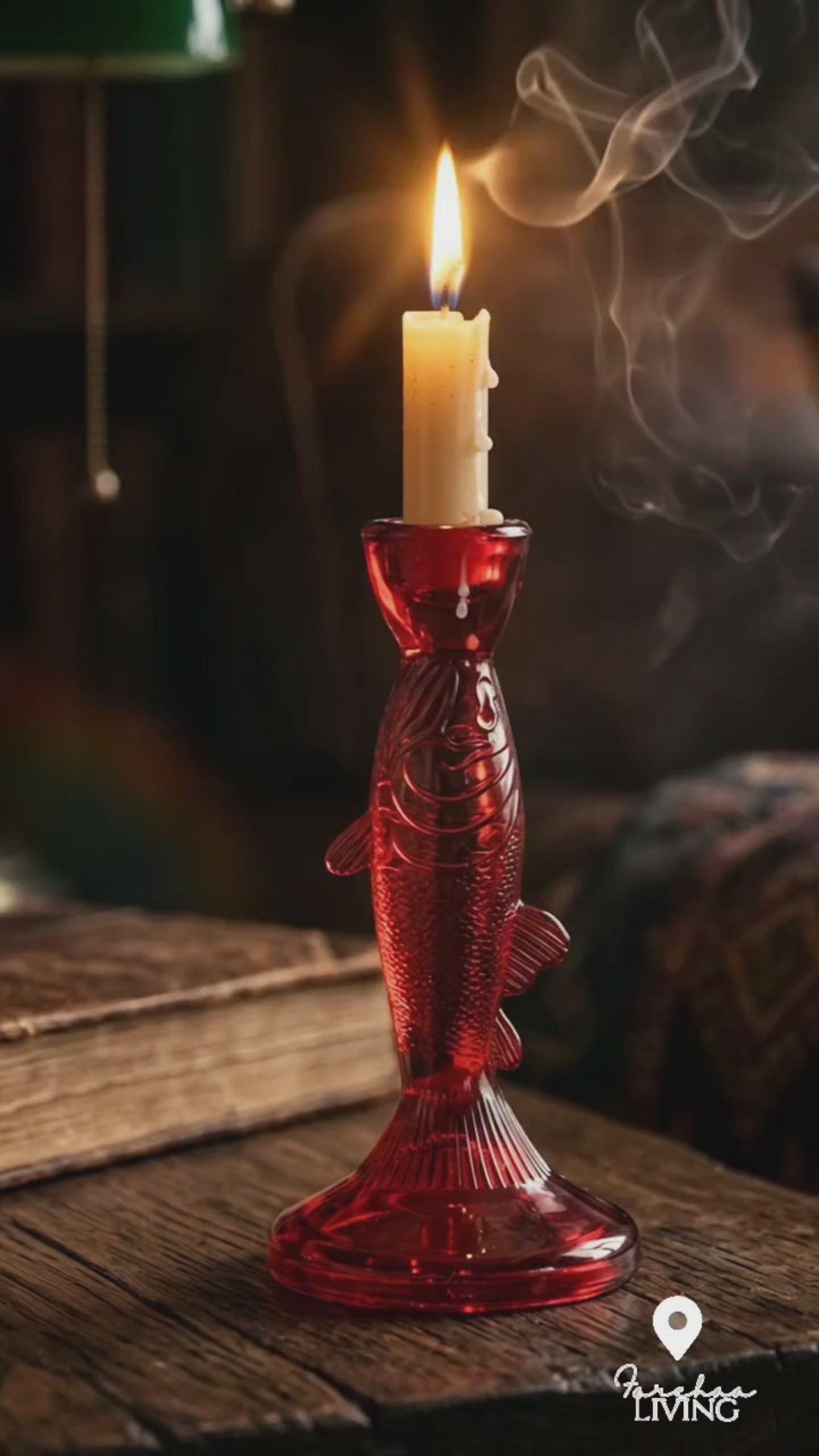 Crimson Koi Glass Candle Holder