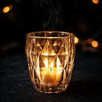 Amber Prism Diamond-Cut Tumbler Glass Candle Votive Holder