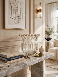 NOOR - Ruffled Champagne Gold Rim Glass Vase | Luxury Tulip Vase