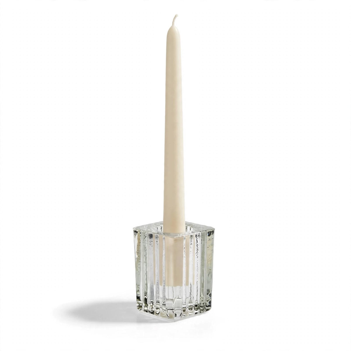 Ribbed Glass Taper Candle Holders – Set of 6 | Square Crystal Candlestick Holders for Dining Table, Wedding & Festive Decor