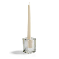 Ribbed Glass Taper Candle Holders – Set of 6 | Square Crystal Candlestick Holders for Dining Table, Wedding & Festive Decor