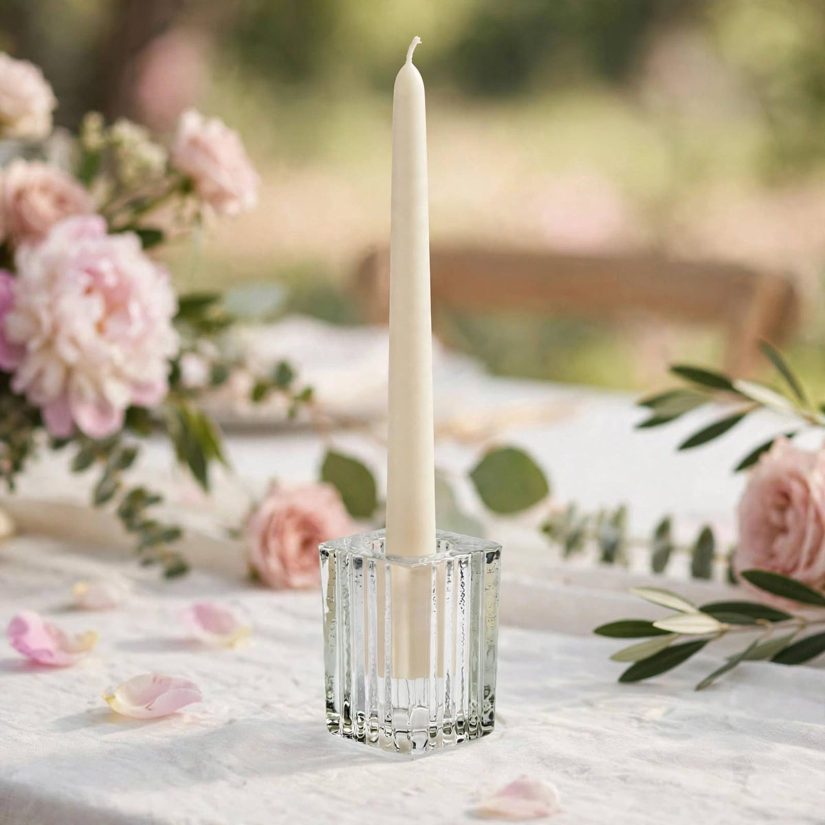 Ribbed Glass Taper Candle Holders – Set of 6 | Square Crystal Candlestick Holders for Dining Table, Wedding & Festive Decor