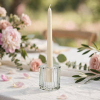 Ribbed Glass Taper Candle Holders – Set of 6 | Square Crystal Candlestick Holders for Dining Table, Wedding & Festive Decor