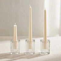 Ribbed Glass Taper Candle Holders – Set of 6 | Square Crystal Candlestick Holders for Dining Table, Wedding & Festive Decor