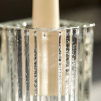 Ribbed Glass Taper Candle Holders – Set of 6 | Square Crystal Candlestick Holders for Dining Table, Wedding & Festive Decor