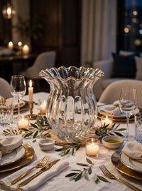 NOOR - Ruffled Champagne Gold Rim Glass Vase | Luxury Tulip Vase