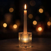 Ribbed Glass Taper Candle Holders – Set of 6 | Square Crystal Candlestick Holders for Dining Table, Wedding & Festive Decor