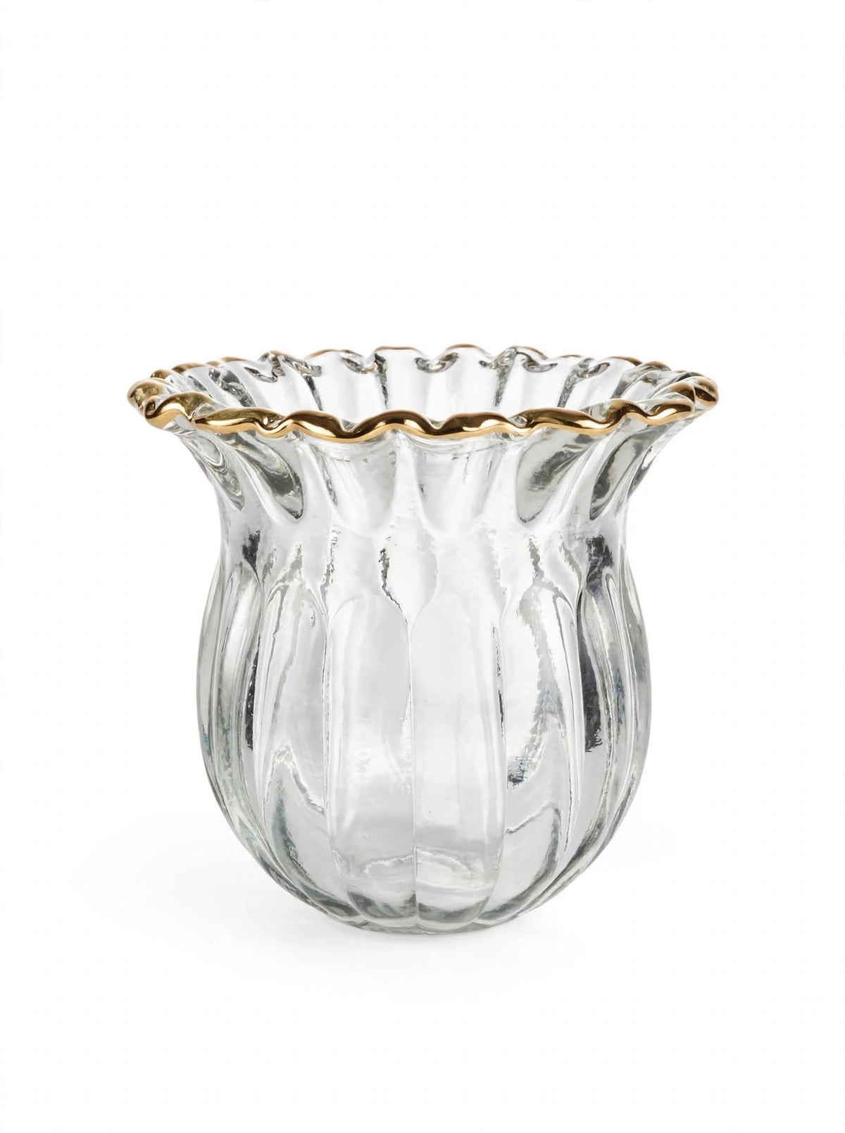 NOOR - Ruffled Champagne Gold Rim Glass Vase | Luxury Tulip Vase