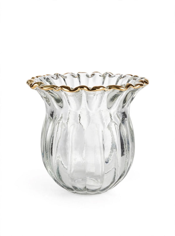 NOOR - Ruffled Champagne Gold Rim Glass Vase | Luxury Tulip Vase