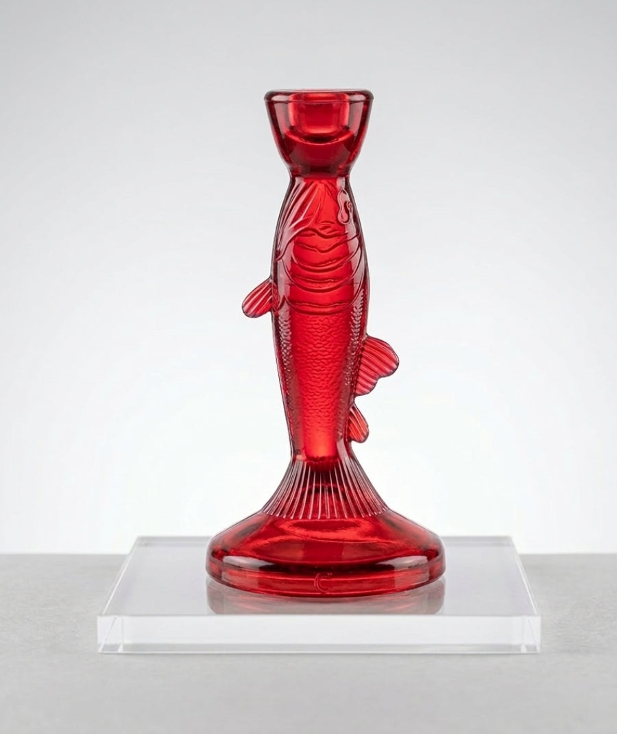 Crimson Koi Glass Candle Holder – Decorative Glass Home Décor