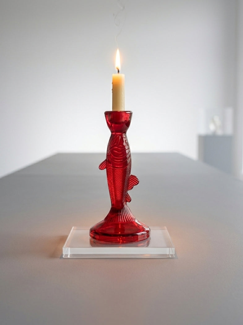 Crimson Koi Glass Candle Holder – Decorative Glass Home Décor