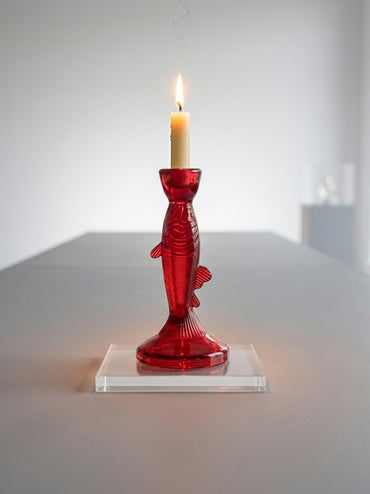 Crimson Koi Glass Candle Holder – Decorative Glass Home Décor